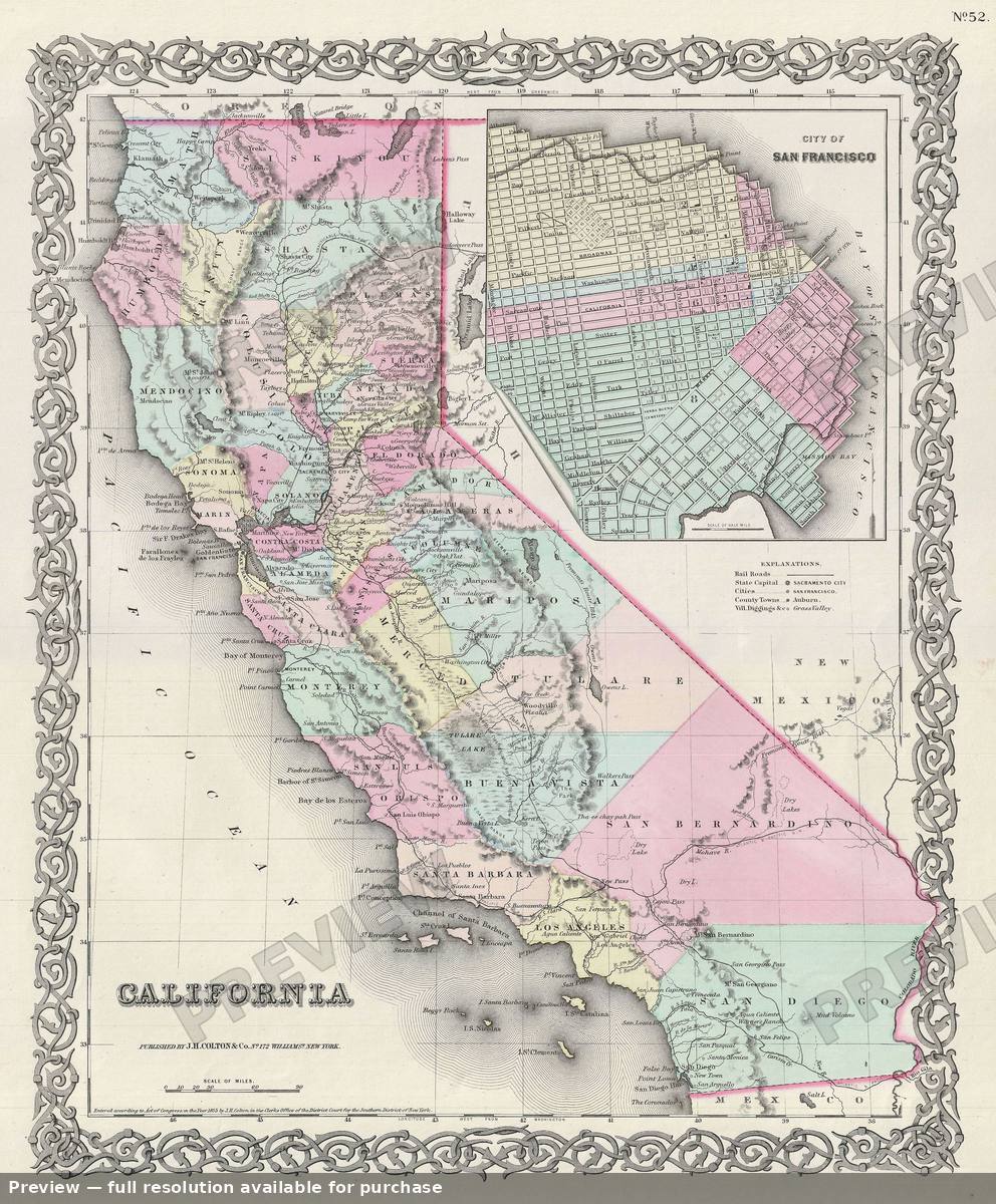 Antique map: California, 1856