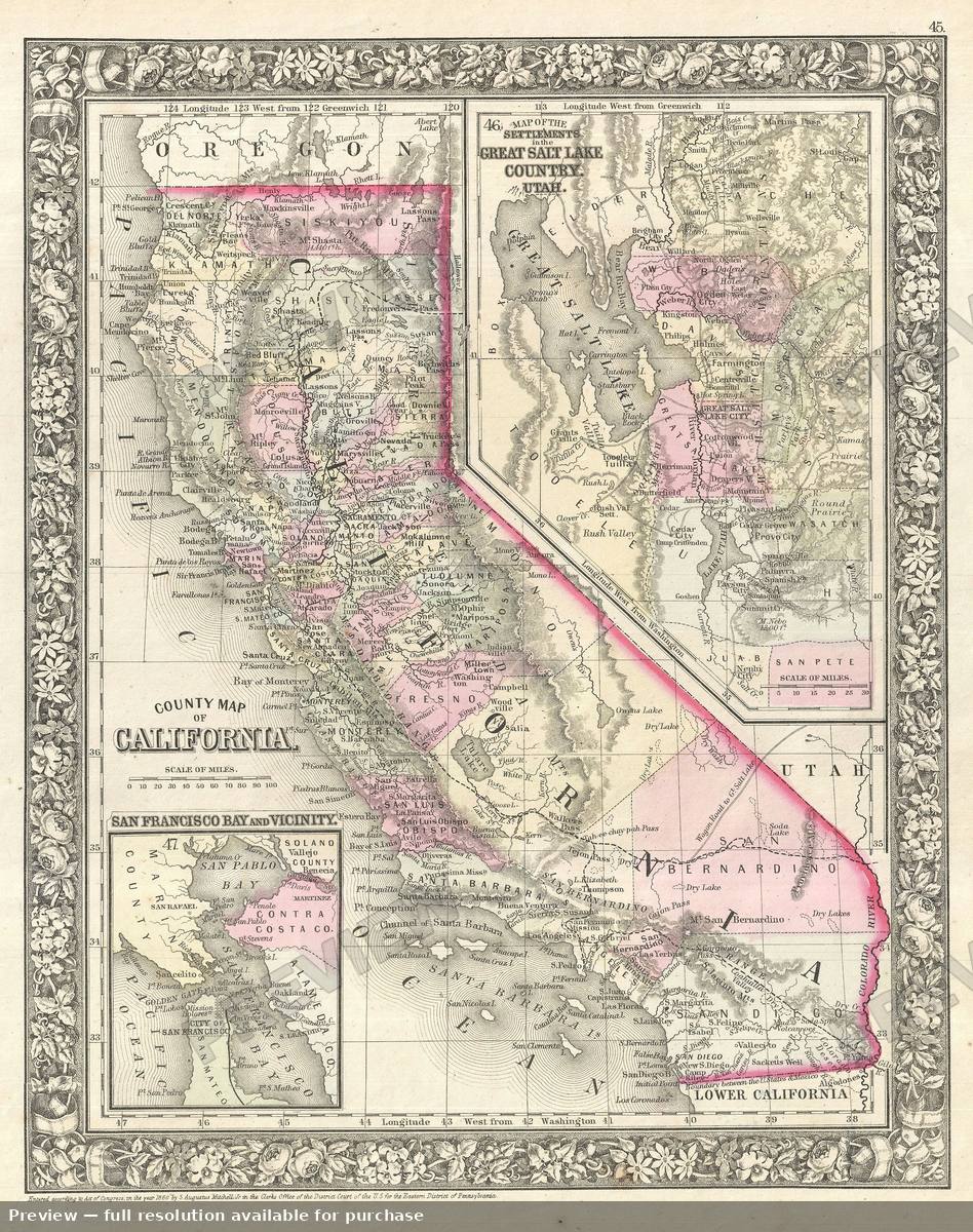 Antique map: California, 1866