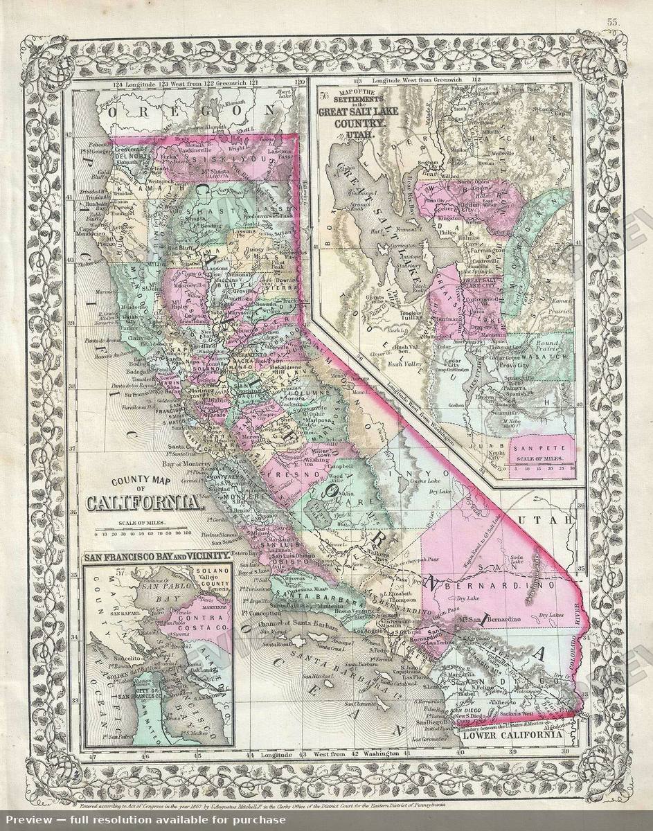 Antique map: California, 1867