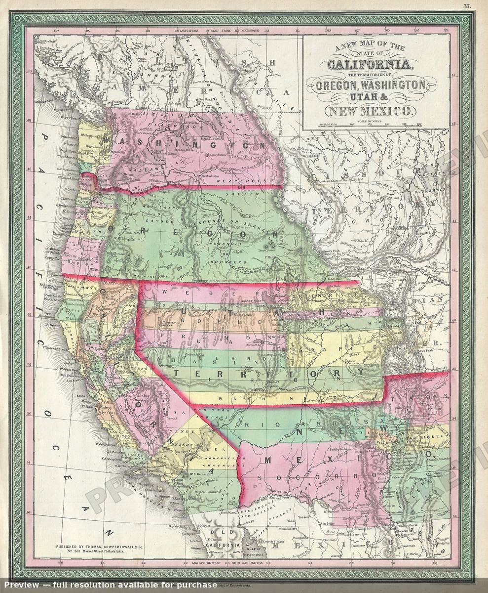 Antique map: California 2, 1854