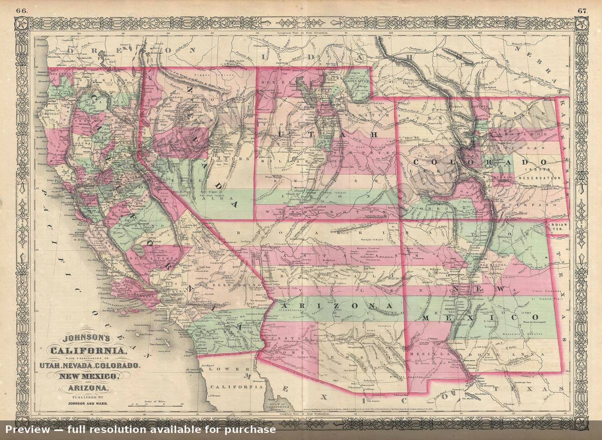 Antique map: California Arizona, 1866