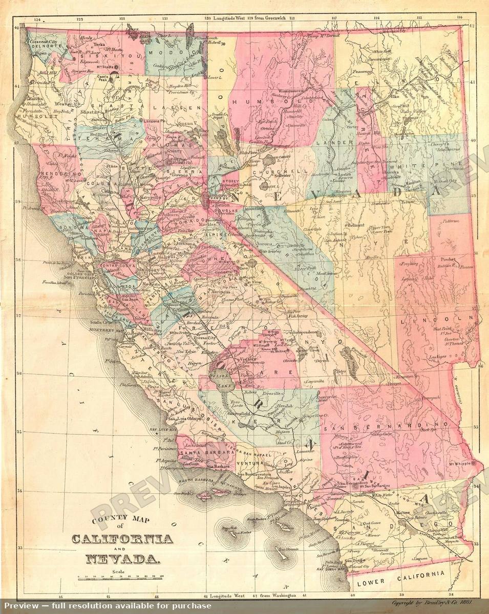 Antique map: California Nev, 1881