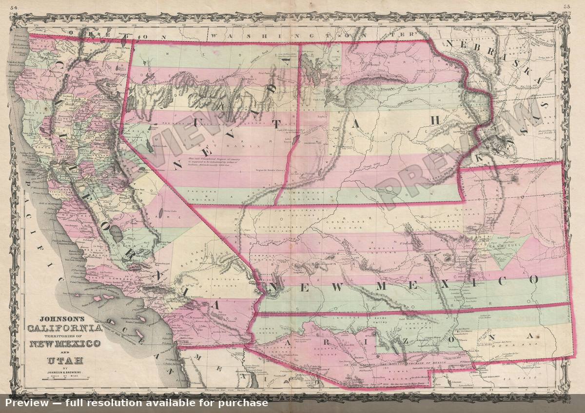Antique map: California New Mexico Utah, 1860, 1860