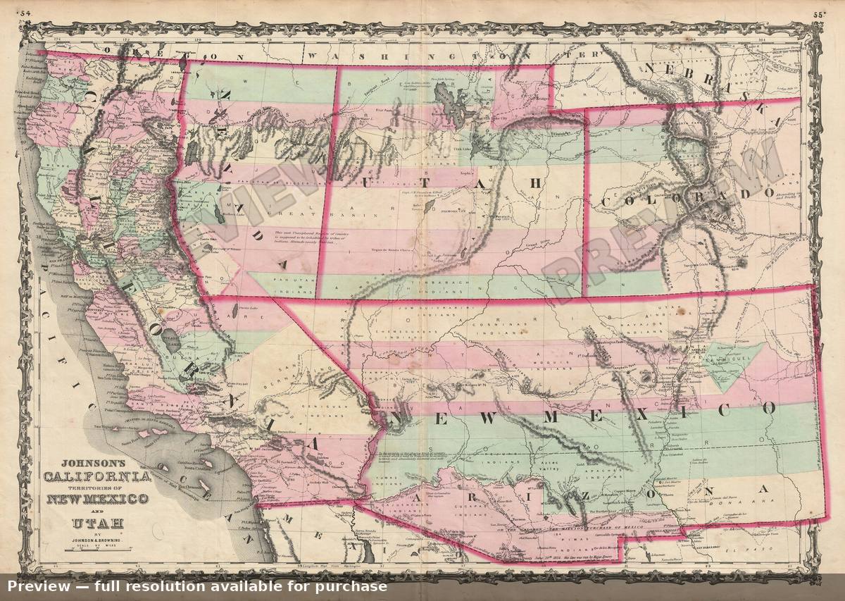 Antique map: California New Mexico Utah, 1861, 1861
