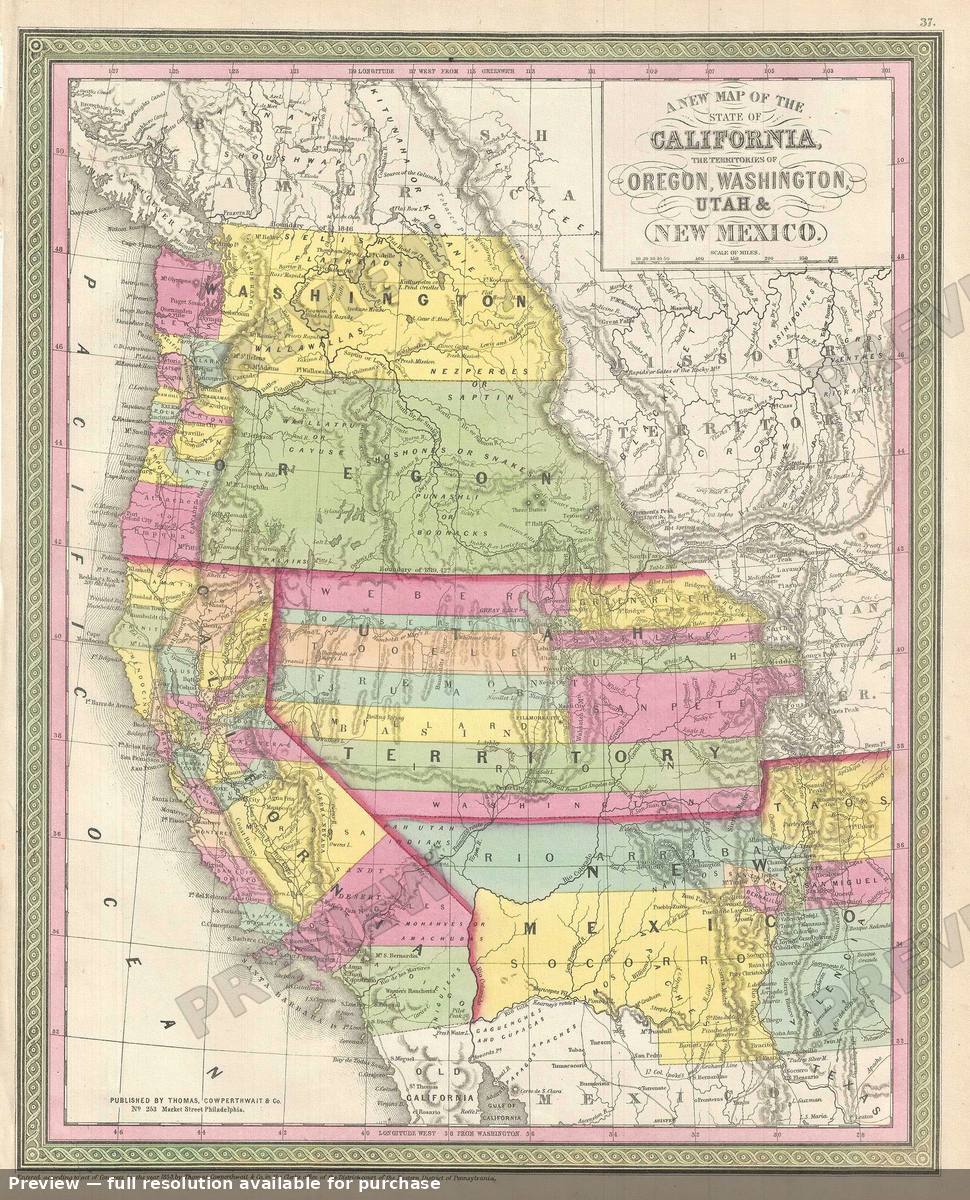 Antique map: California Oregon, 1854