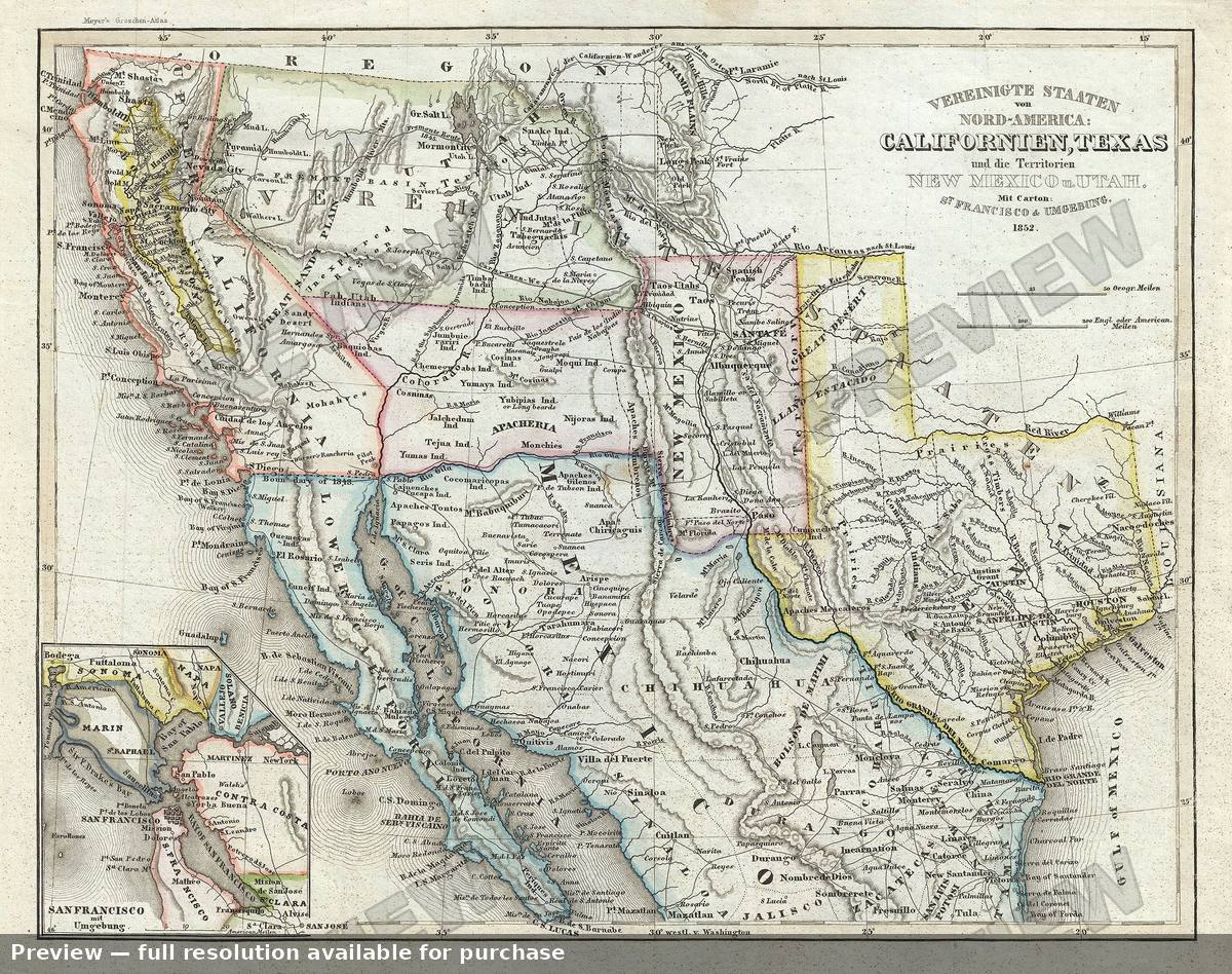 Antique map: California Texas, 1852
