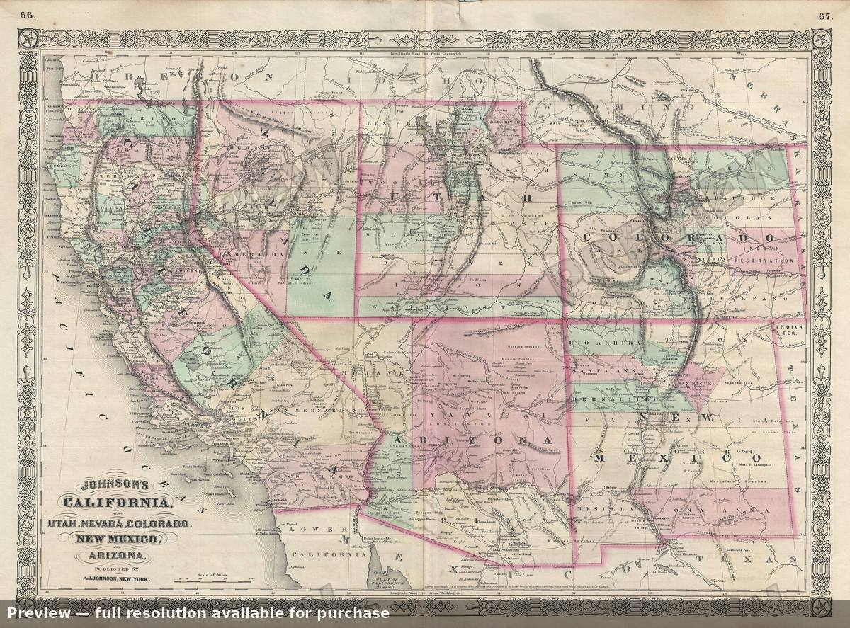 Antique map: California Utah, 1866