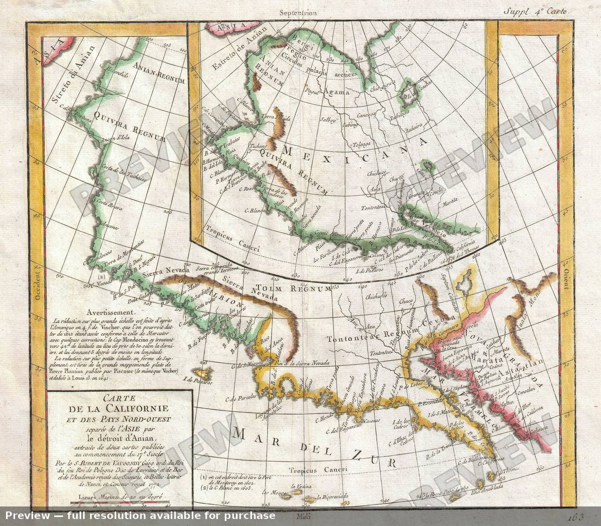Antique map: Californie, 1772, 1772