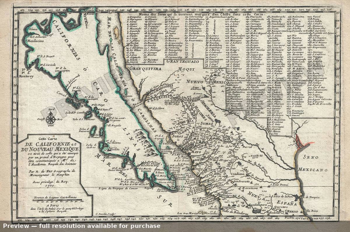Antique map: Californie Nouveau Mexique, 1700