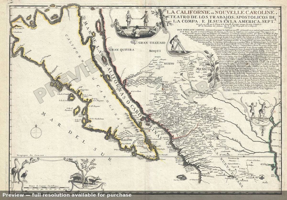 Antique map: Californie Nouvelle Caroline, 1720