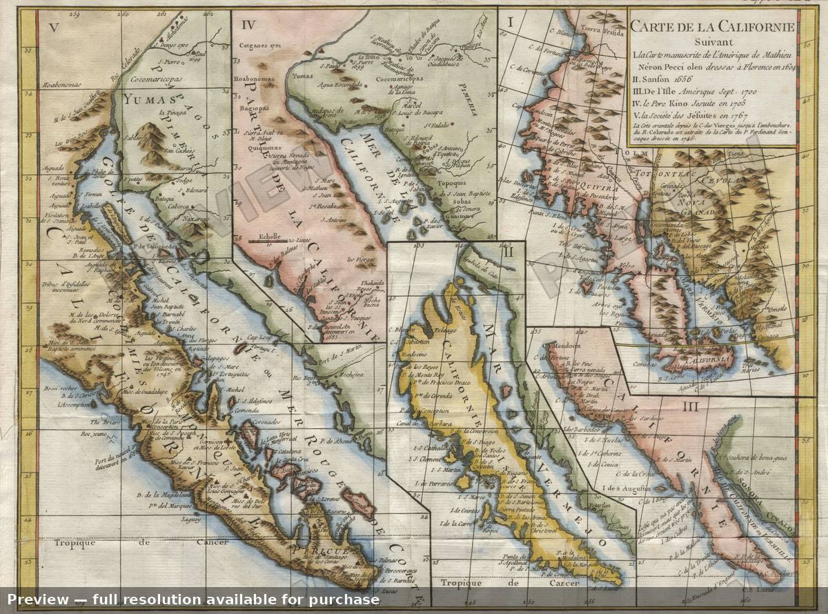 Antique map: Californie Suivant, 1768