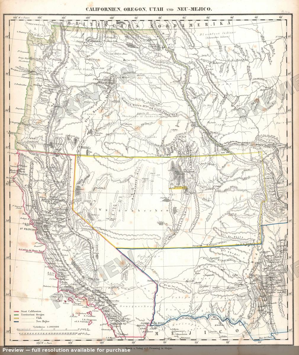 Antique map: Californien Oregon Utah, 1850, 1850