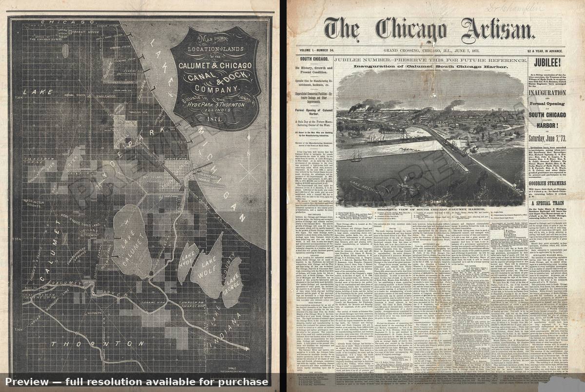 Antique map: Calumet Chicago, 1873, 1873