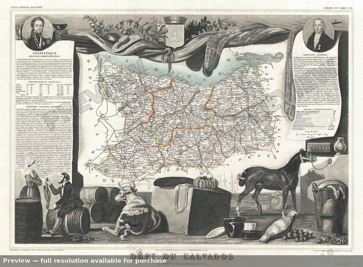 Antique map: Calvados, 1852, 1852