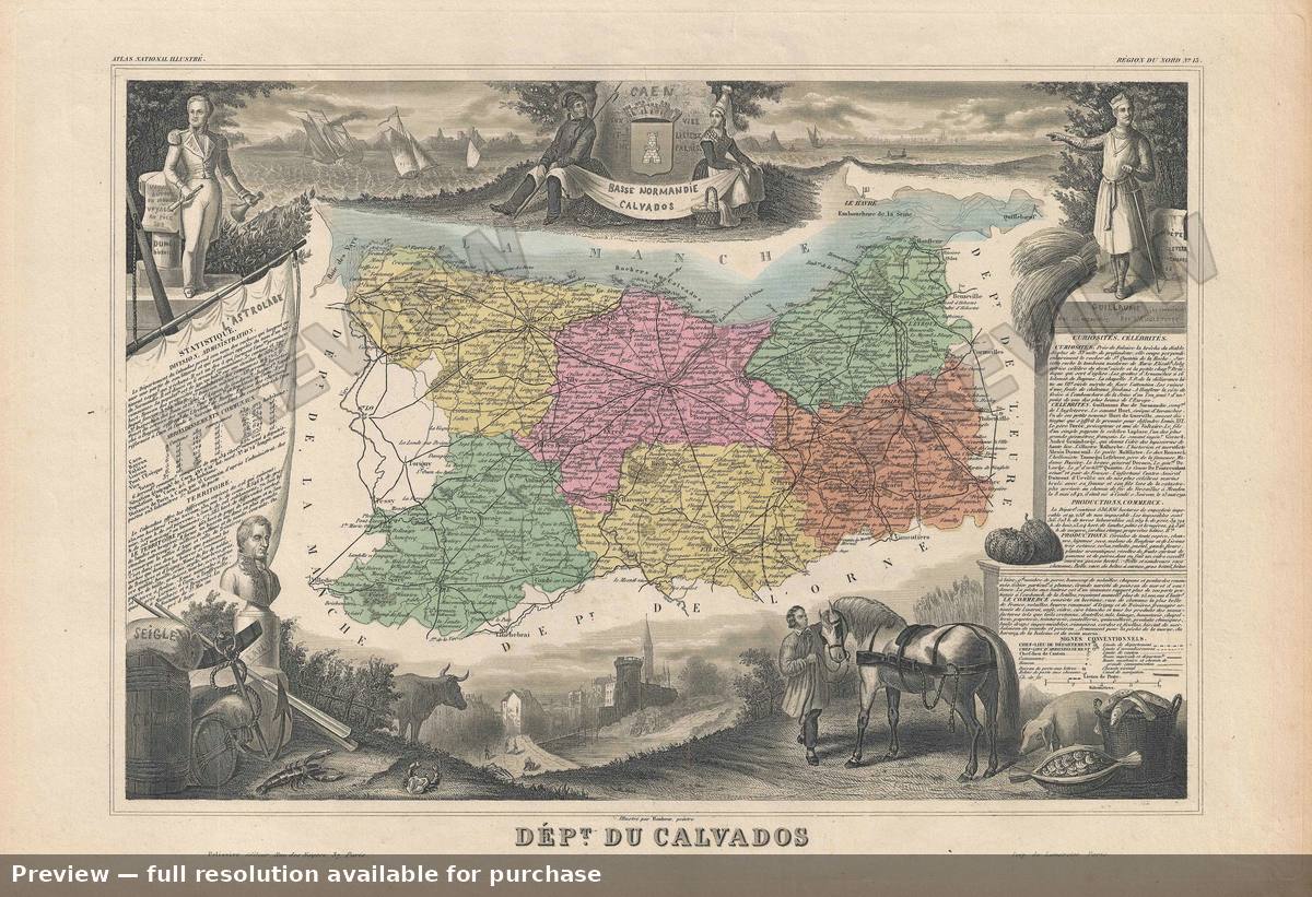 Antique map: Calvados 2, 1852