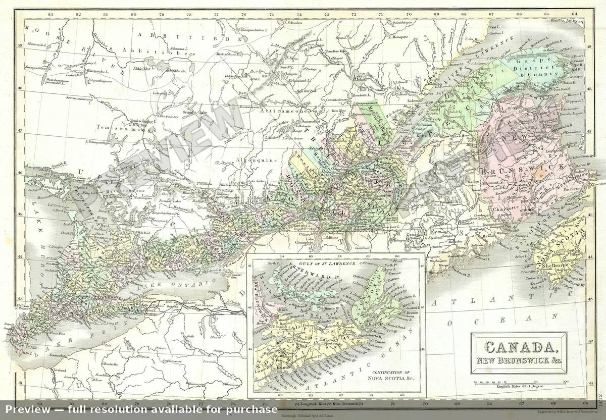 Antique map: Canada East, 1851, 1851