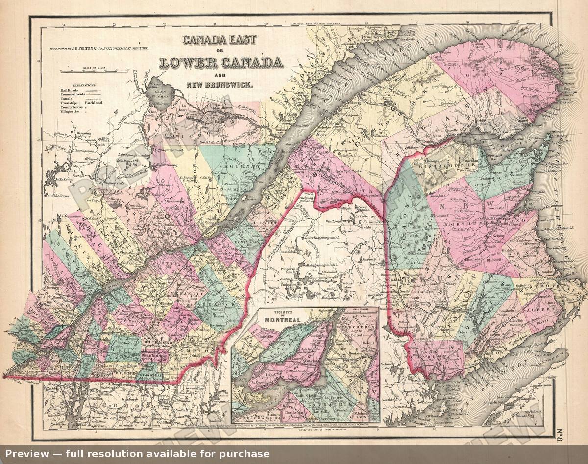 Antique map: Canada East, 1857