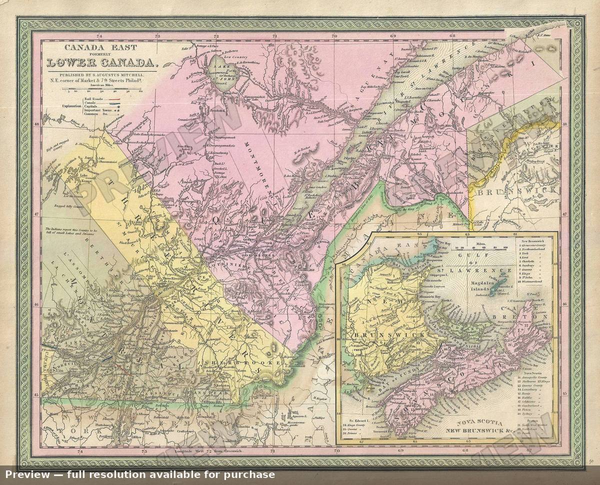 Antique map: Canada East Lower, 1849