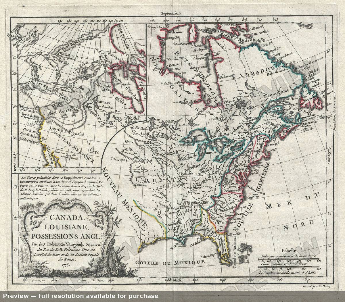 Antique map: Canada Louisiane Possessions Angl, 1778, 1778