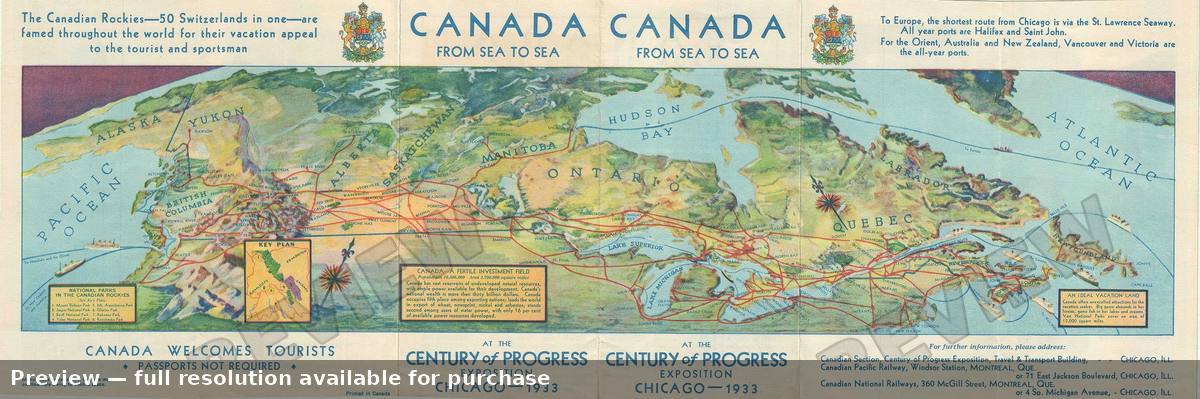 Antique map: Canada Sea To Sea, 1933