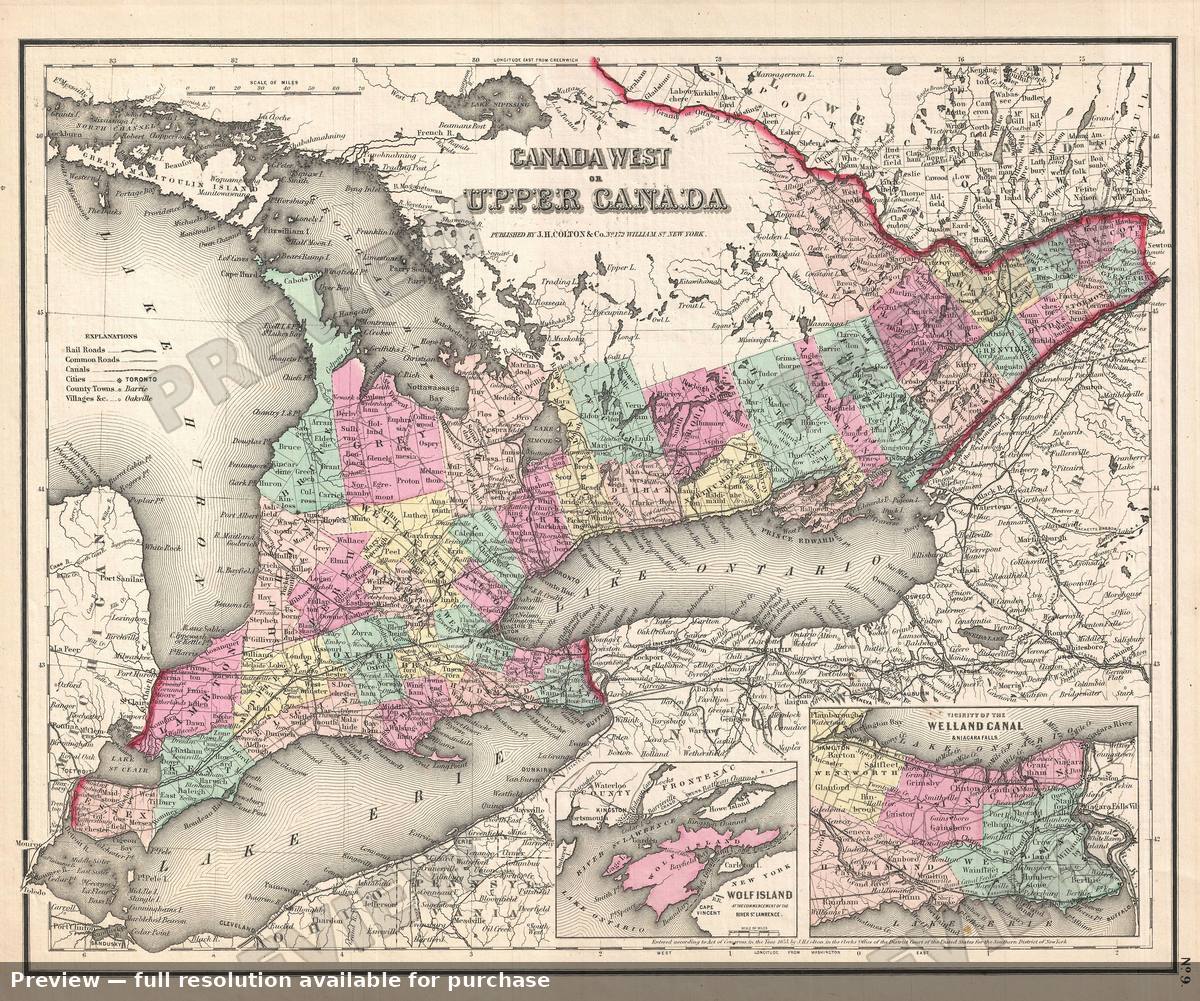 Antique map: Canada West, 1857