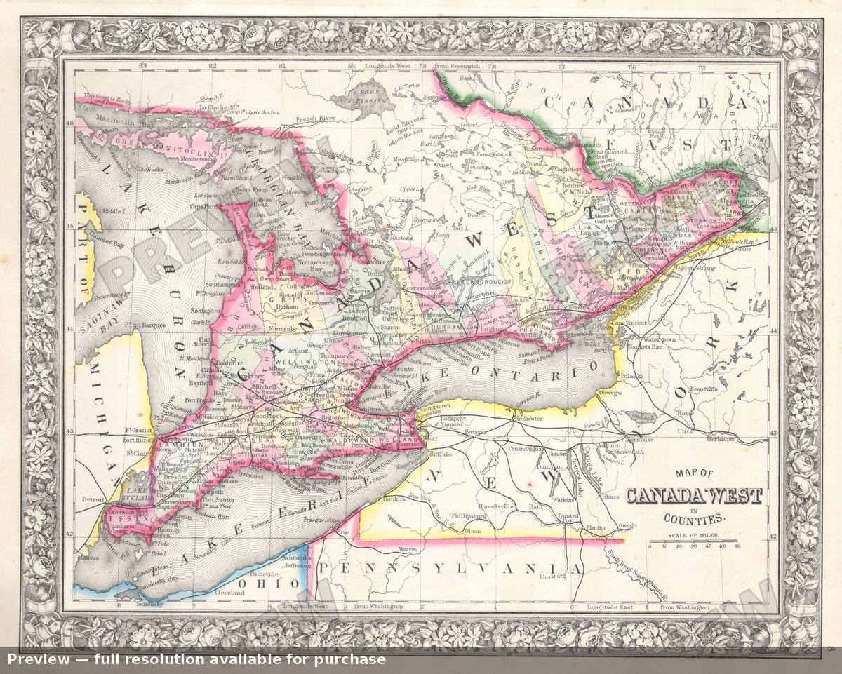 Antique map: Canada West, 1864