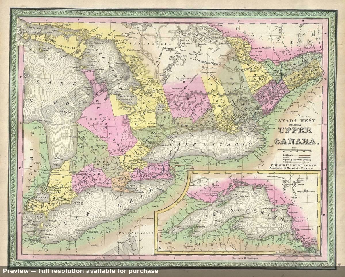 Antique map: Canada West Upper, 1849