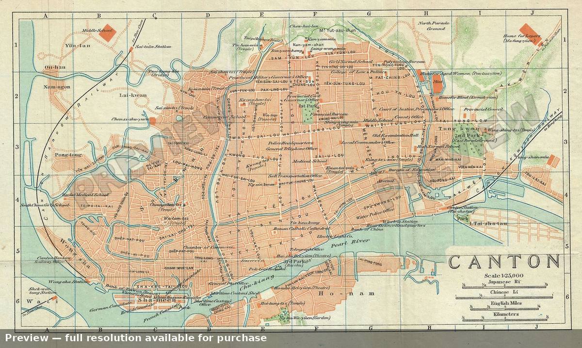 Antique map: Canton, 1924
