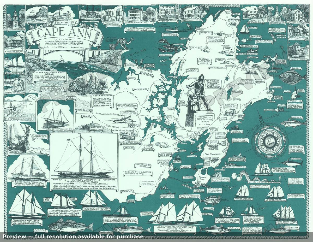 Antique map: Cape Ann, 1947
