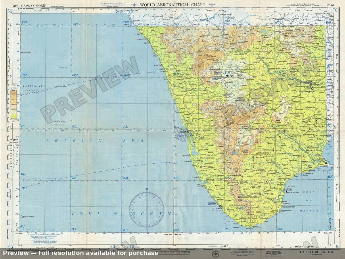 Antique map: Cape Comorin, 1954