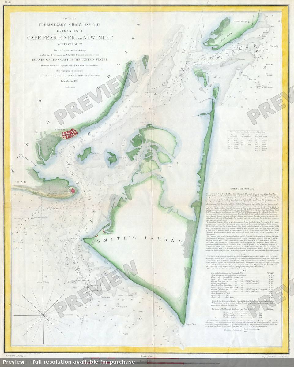 Antique map: Cape Fear River, 1853
