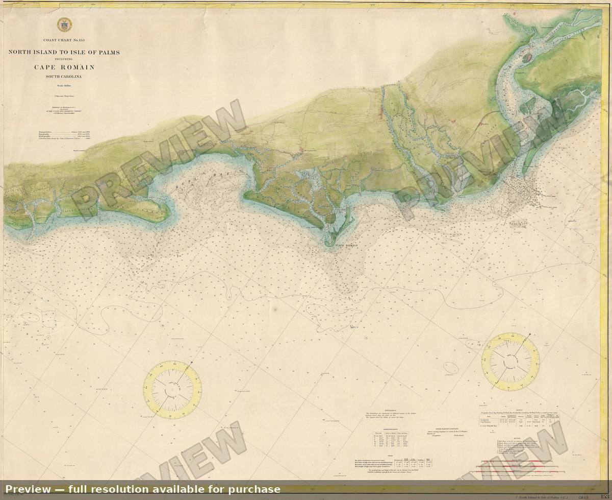 Antique map: Cape Romain, 1909