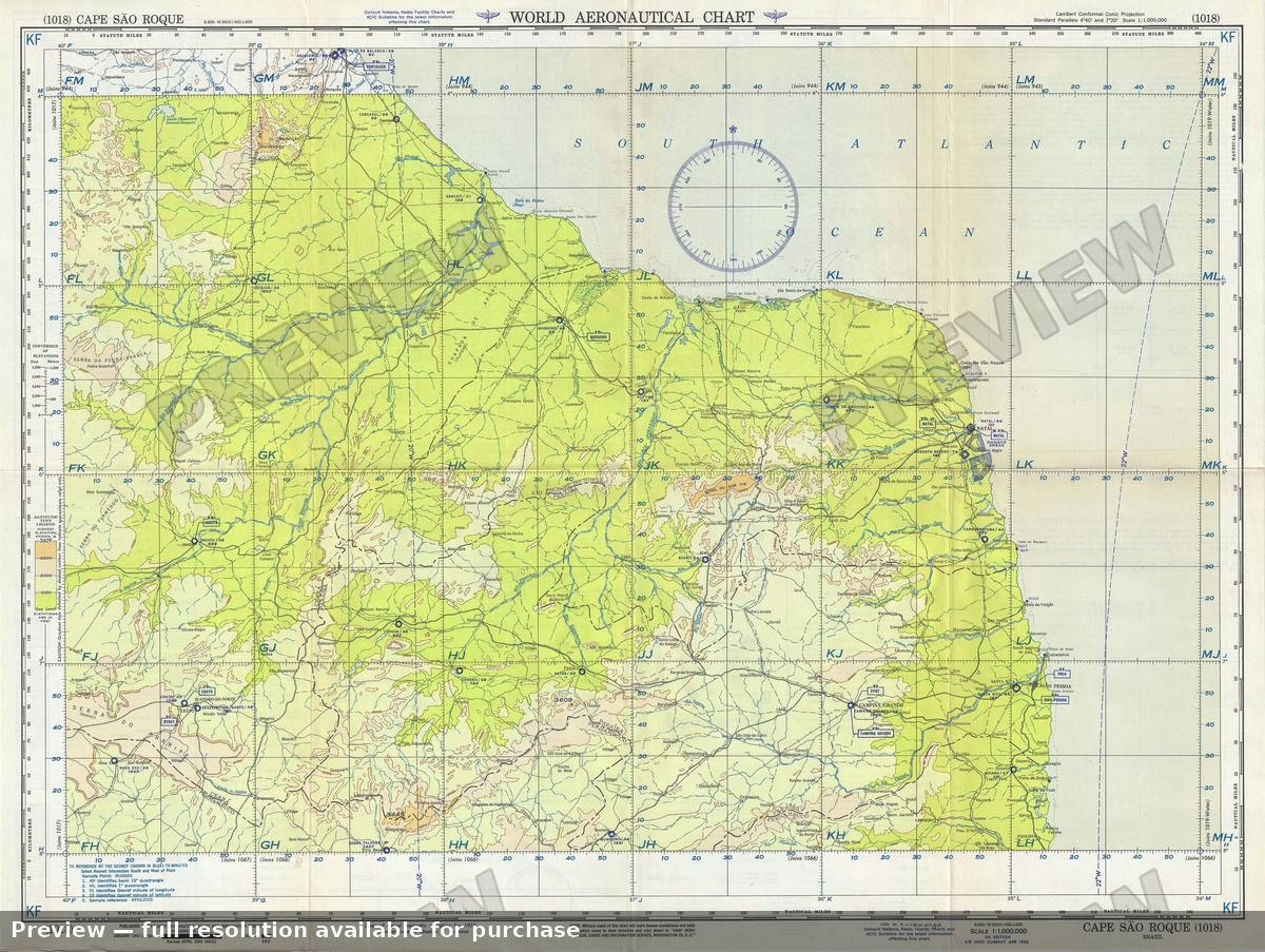 Antique map: Cape Sao Roque, 1956