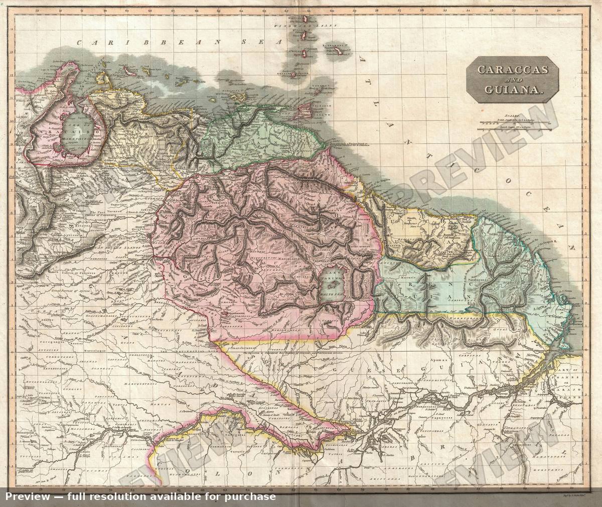 Antique map: Caraccas Guiana, 1814, 1814