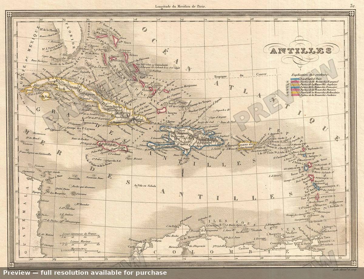 Antique map: Caribbean, 1852