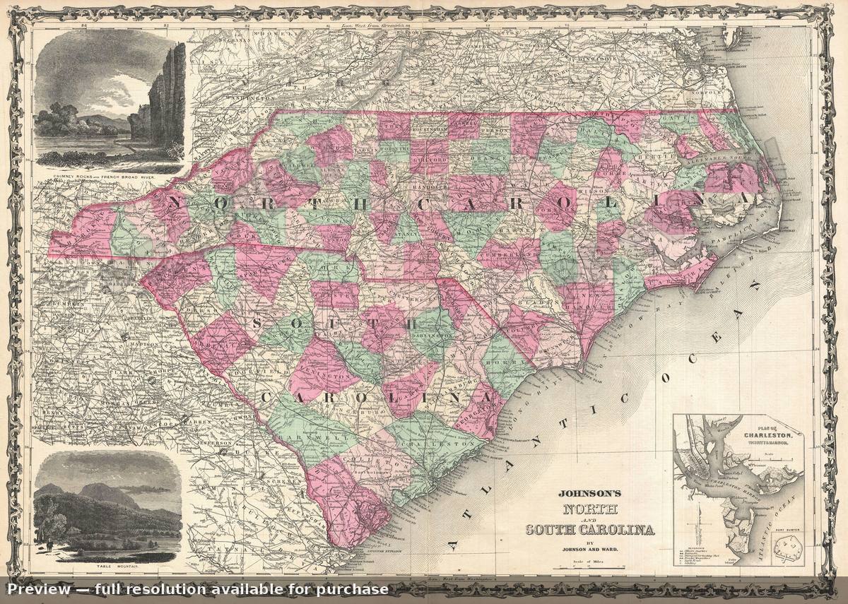 Antique map: Carolina, 1864