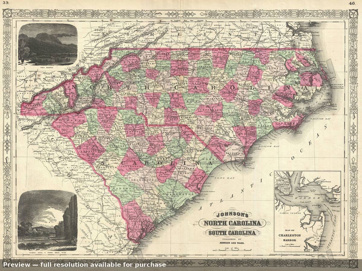 Antique map: Carolina, 1866
