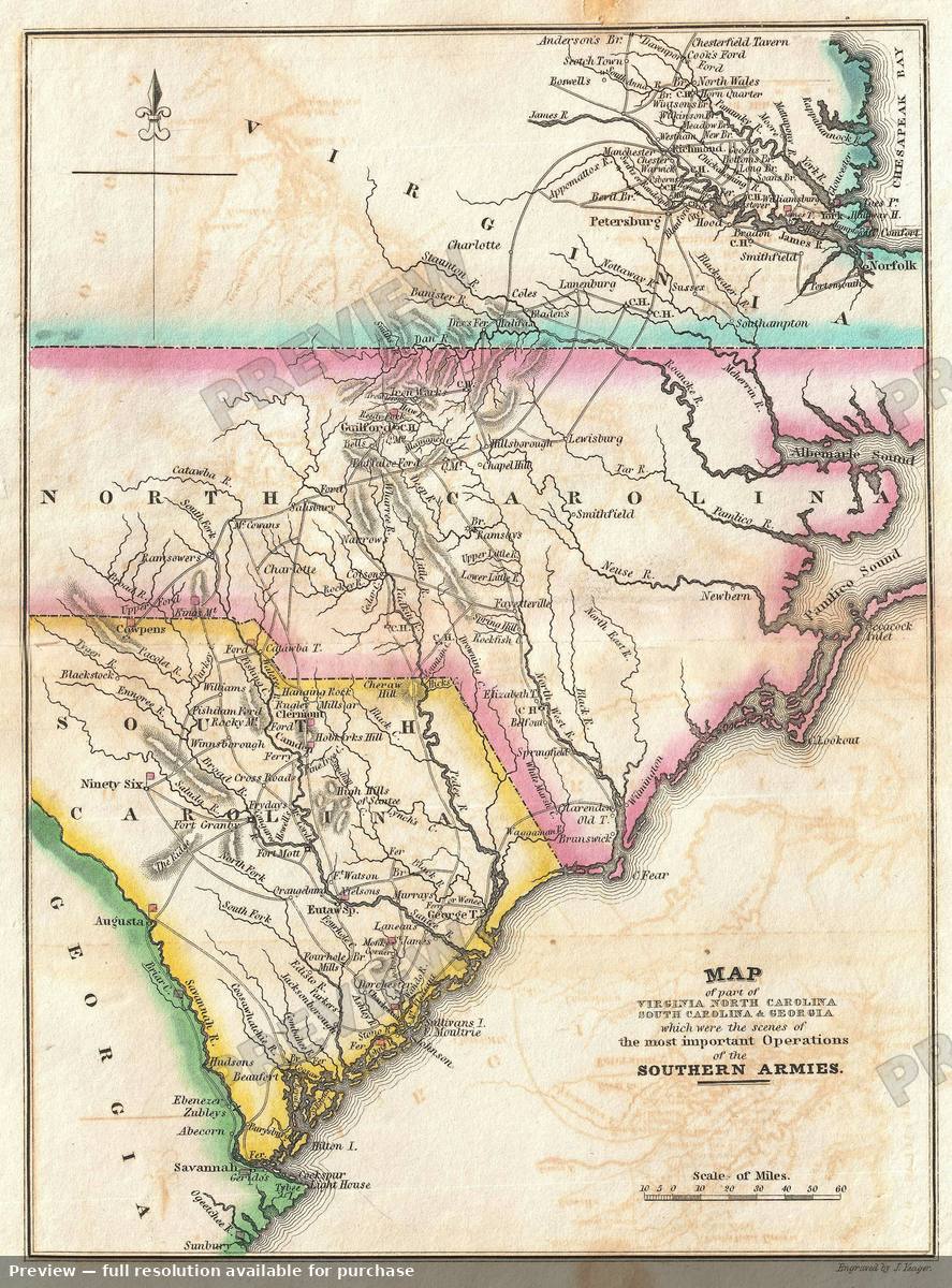 Antique map: Carolina, 1832