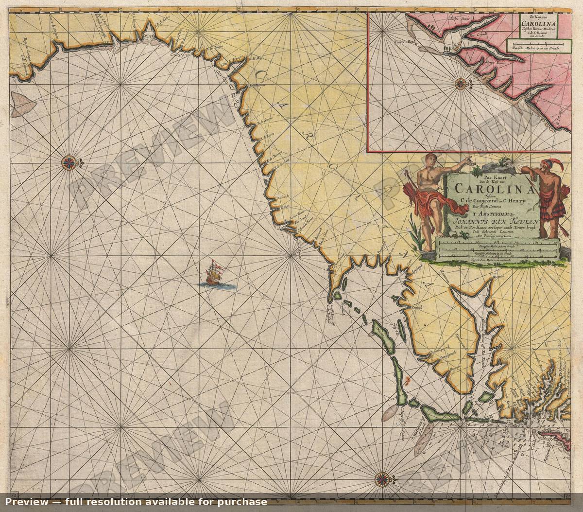 Antique map: Carolina, 1687