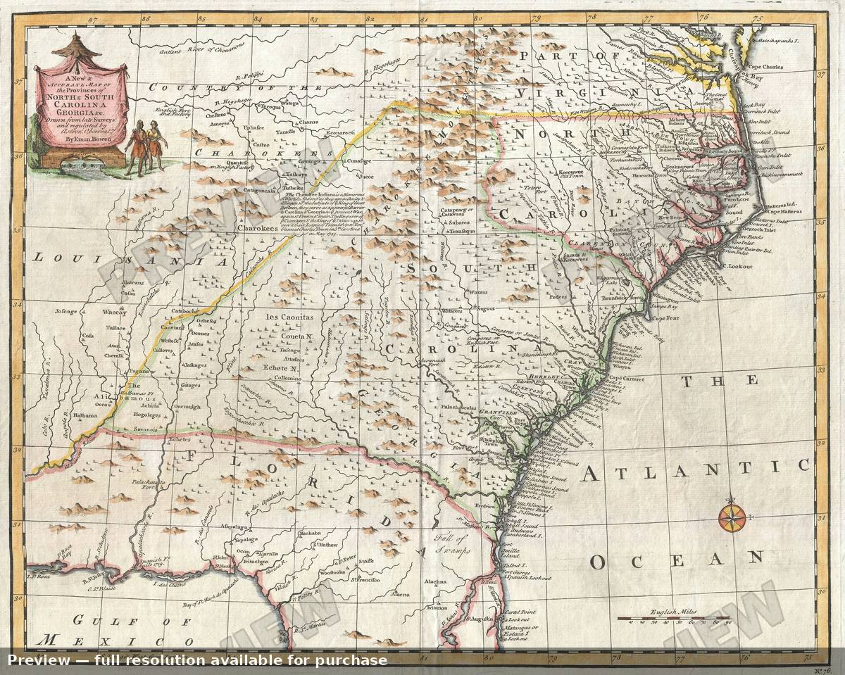 Antique map: Carolina Georgia, 1747
