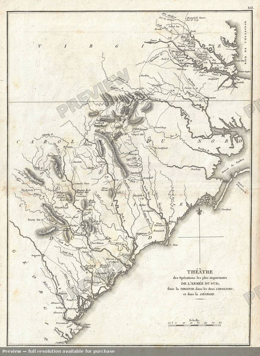 Antique map: Carolina Georgia, 1807