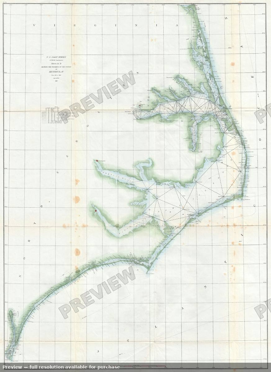 Antique map: Carolina Virginia Coast, 1859