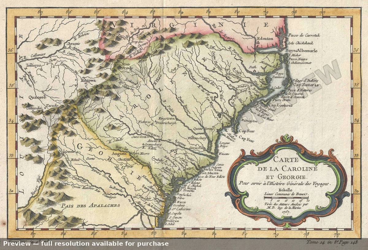 Antique map: Caroline Et Georgie 2, 1757