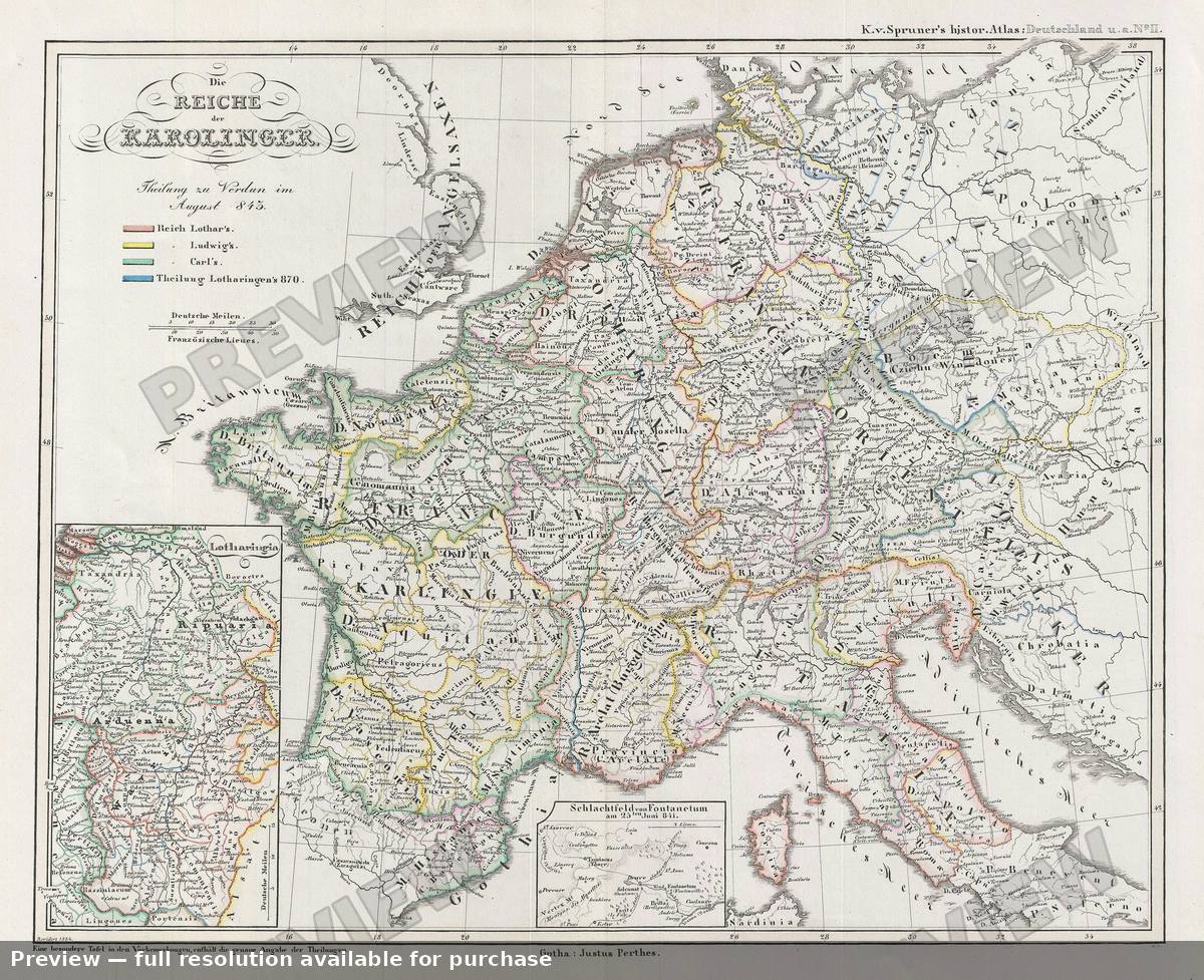 Antique map: Carolingian, 1854
