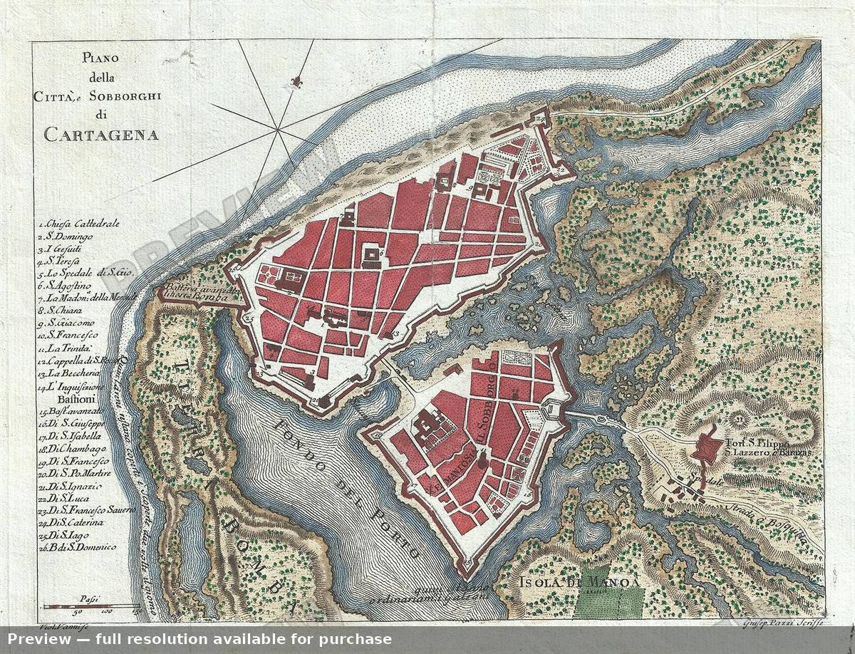 Antique map: Cartagena, 1763, 1763