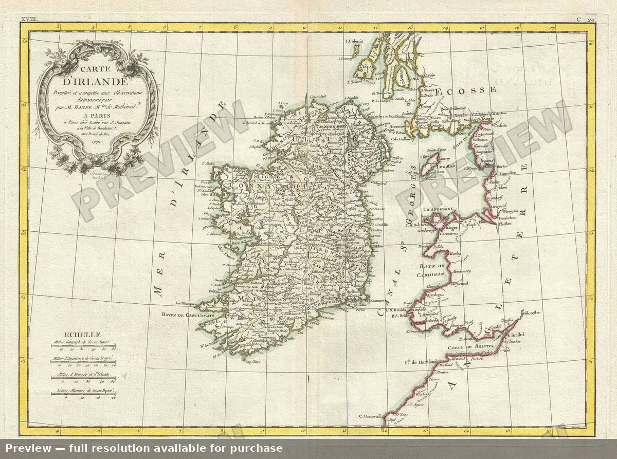 Antique map: Carte D Irelande, 1771, 1771