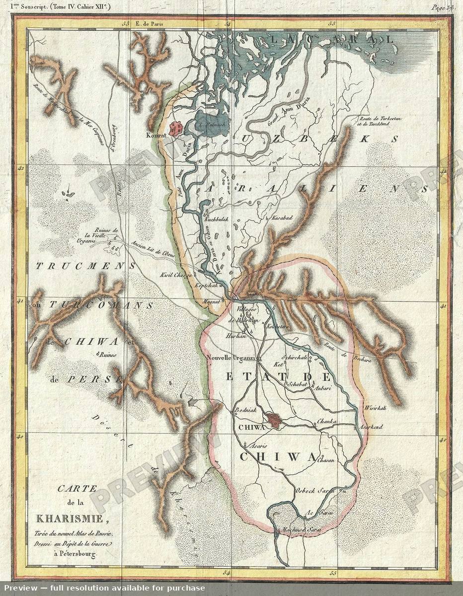 Antique map: Carte De La Kharismie, 1808, 1808