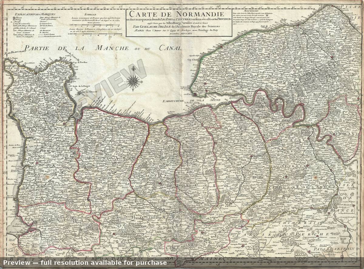 Antique map: Carte De Normandie, 1716