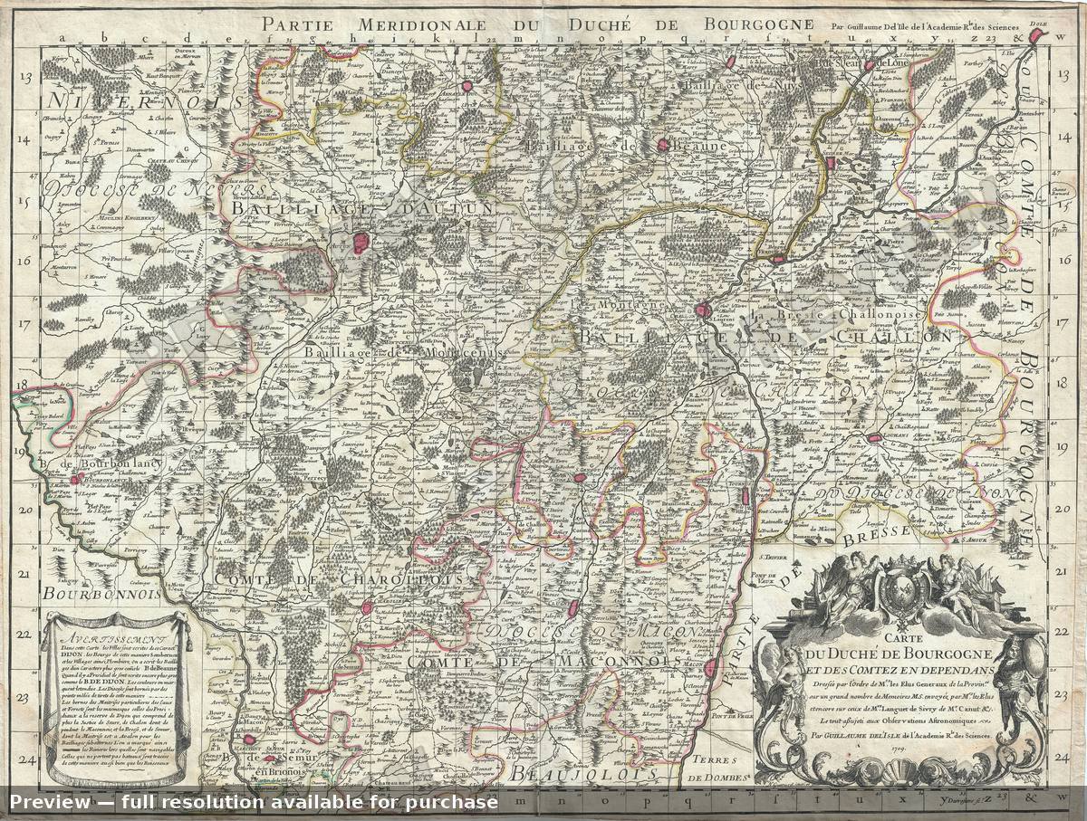 Antique map: Carte Du Duche De Bourgogne, 1709