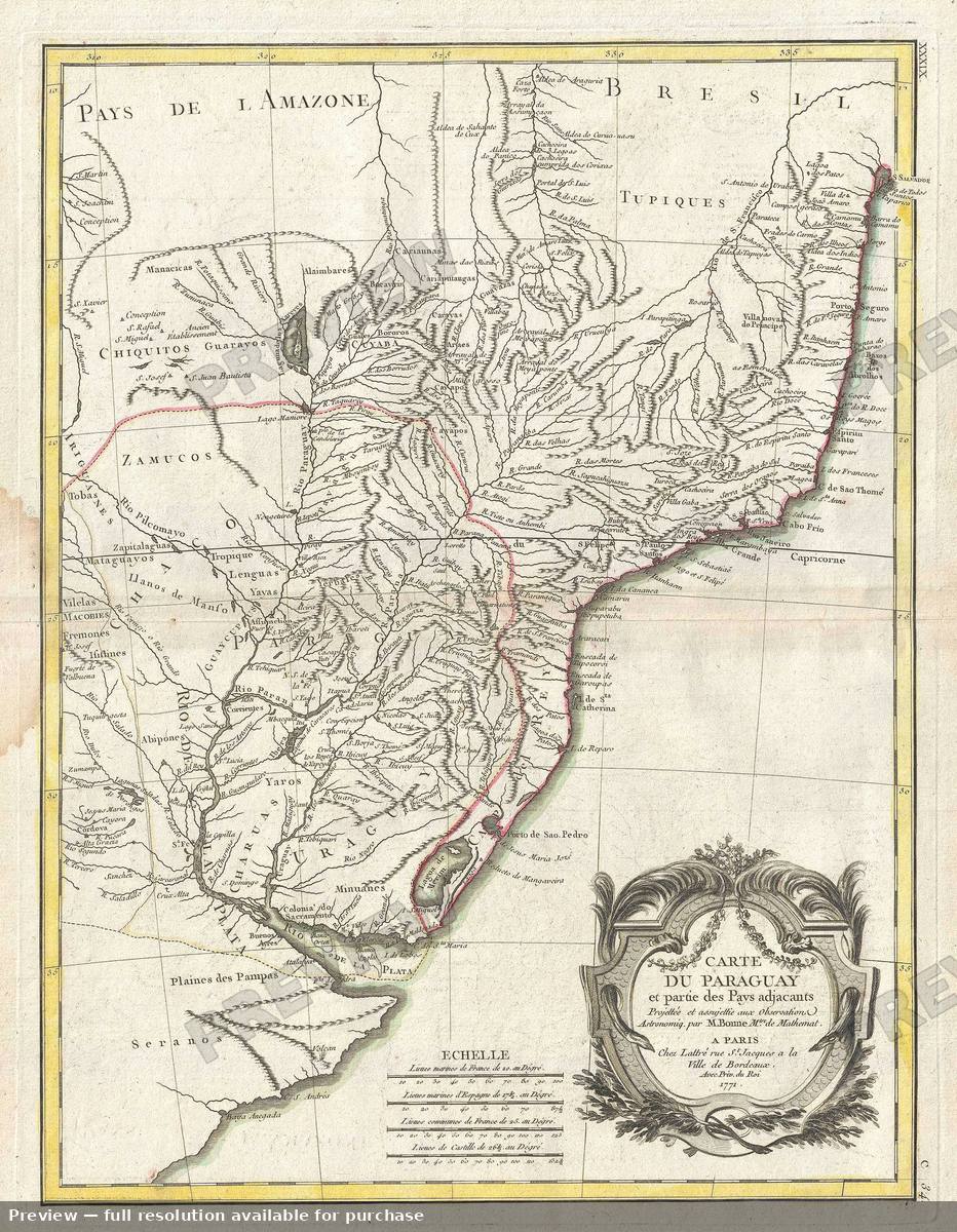 Antique map: Carte Du Paraguay, 1771, 1771